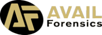 A black and gold logo for avm foresight.