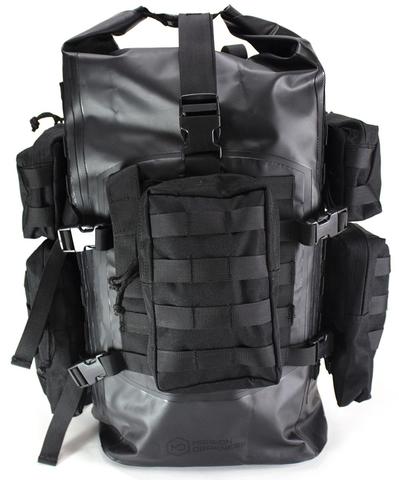 A backpack with many pockets and zippers.