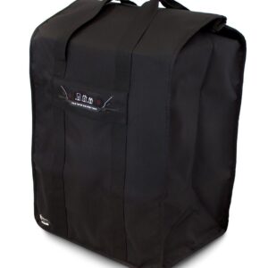 A black bag with handles and a zipper.