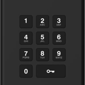A black phone with numbers and keys on it.