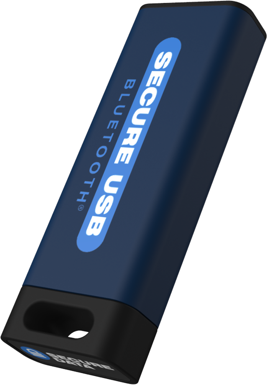 A blue and black usb device with the words " secure usb bluetooth ".