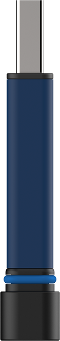 A blue bottle is shown with no background.